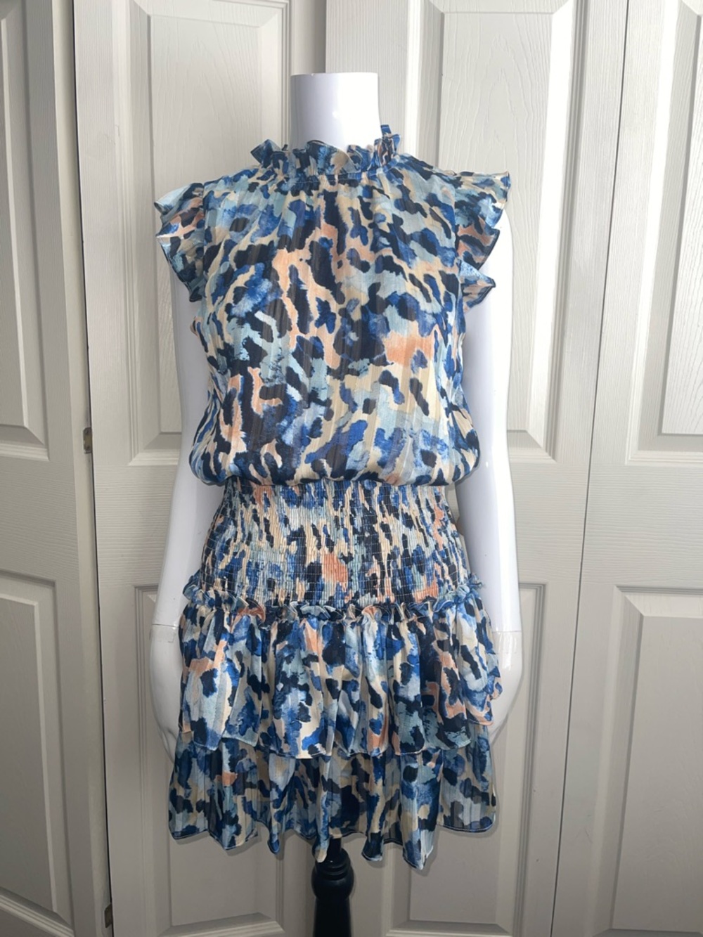 TCEC women's Flowy Layered Ruffle Mock Neck Sleeveless Dress. #0313
